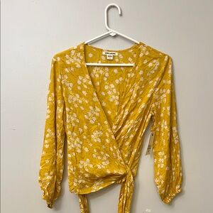 Billabong Yellow Wrap Blouse with Tie Front